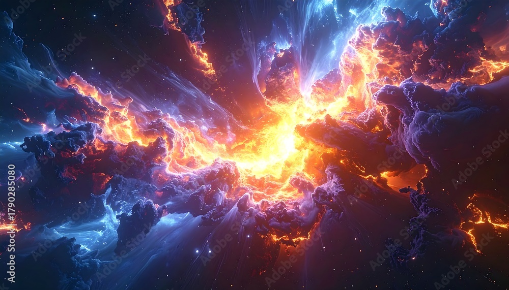 Fototapeta premium Celestial radiance A vibrant nebula of swirling orange and blue gases illuminated by unseen stars