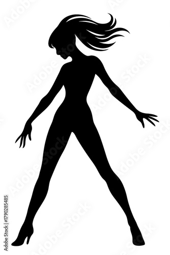 Striking silhouette of a confident woman in a power pose, embodying strength, energy and modern feminine style