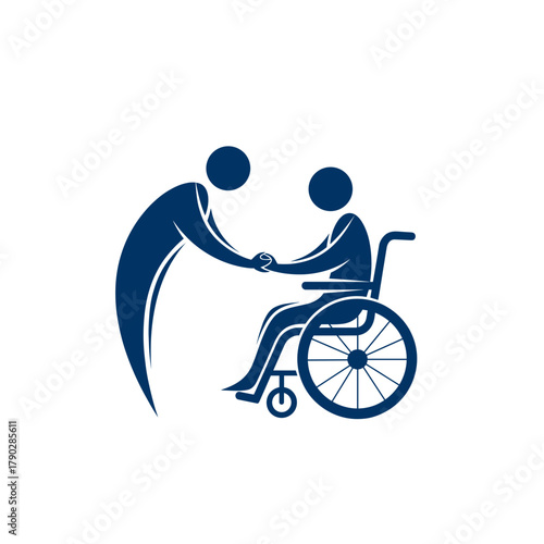 Caring hand reaches to assist person in wheelchair, a compassion and support silhouette illustration for healthcare designs