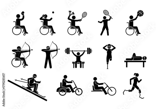 Empowering disability sports silhouette collection showcasing diverse athletic achievements and inclusive competition in action