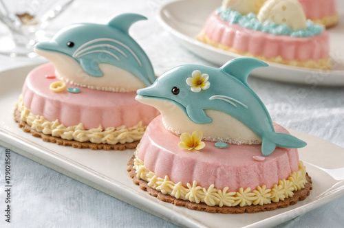 dessert cake in the shape of dolphins