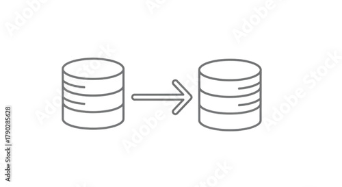 Data transfer between two databases represented by stacked discs and an arrow