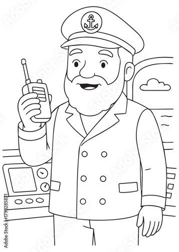 coloring book ship captain talking on radio communicator