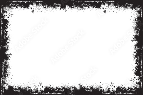 Distressed Black Grunge Border Frame on White Background