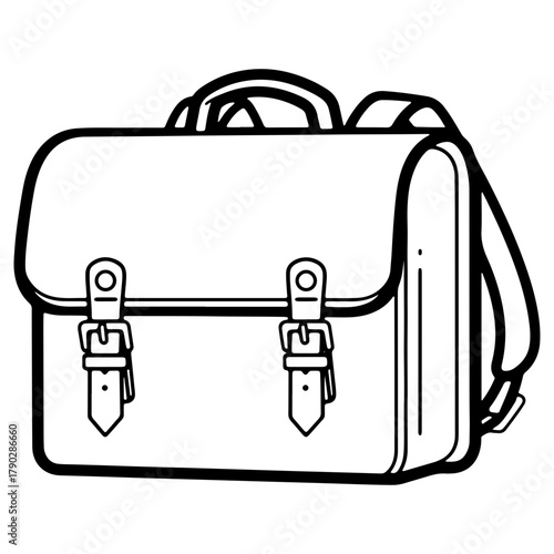 A classic school satchel or backpack in a simple outline style. A minimalist icon for education, school, students, or travel and adventure themes.