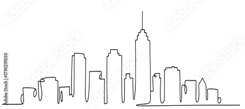continuous line drawing city skyline black and white 
