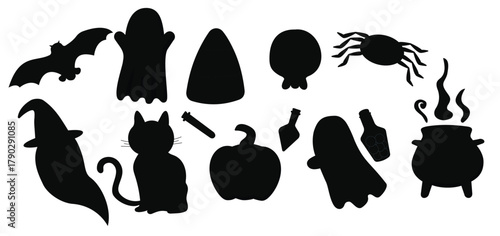 cute cartoon kawaii halloween set of illustrations