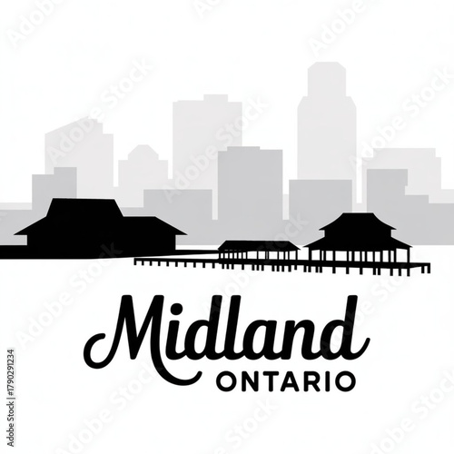 ‎Midland Skyline Silhouette — A Picturesque Georgian Bay Town in Ontario Canada Vector Illustration