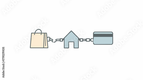 E-commerce transactions online shopping journey digital wallets conceptual illustration minimalist style top-down view