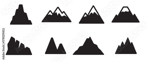diverse black mountain silhouettes on a white background