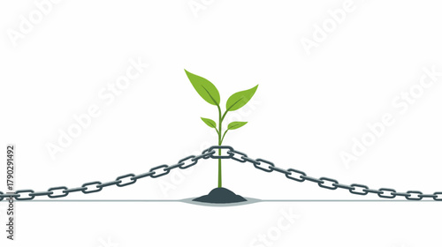 Overcoming boundaries a plant growing through chains nature's resilience digital illustration minimalist environment close-up view