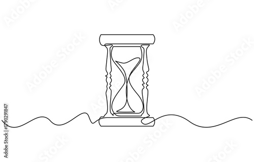 Sand hourglass continuous one line drawing illustration, Isolated on transparent background