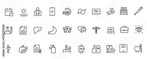 Healthcare, Medical and Medicine related editable line icon set. modern icon illustration collection.