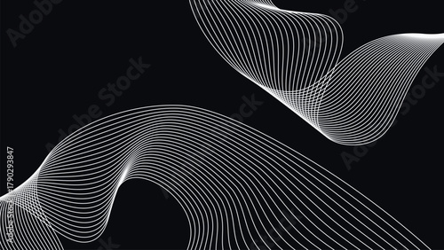 Dynamic abstract curved line pattern with smooth motion flow and depth illusion on dark elegant geometric background design