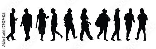 People silhouette vector, Man and women walking on white background