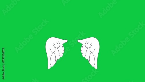 White Feathered Wings Flapping Flying Motion Loop 2d Flat Design Animation Green Screen