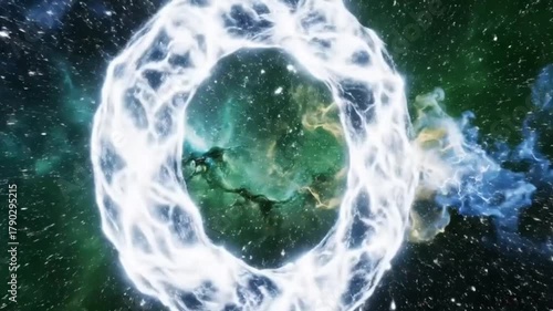 Bright White Energy Ring Glowing Against Green Background Abstract Animation