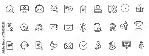 Quality Control line icon set. Included the icons as inspect, QA, qualify, quality control, check, verify, and more.