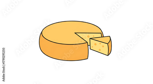 Round cheese wheel with a slice cut out, ready for serving