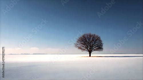 Single Bare Tree in a Minimalist Winter Landscape