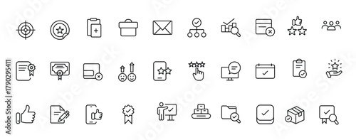 Quality Control line icon set. Included the icons as inspect, QA, qualify, quality control, check, verify, and more.