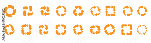 Collection of orange recycling arrows and circular arrows