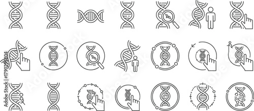 Mega Set of Hand Drawn Genetics, DNA, and Biology Doodle Outline Icons Vector Illustration