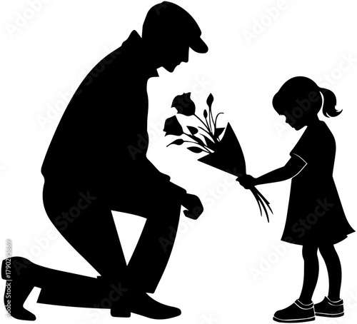Silhouette of Girl Giving Flowers to Kneeling Man – Gratitude and Love