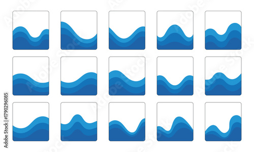 Set of Abstract Blue Water Wave Graphic Frames Vector