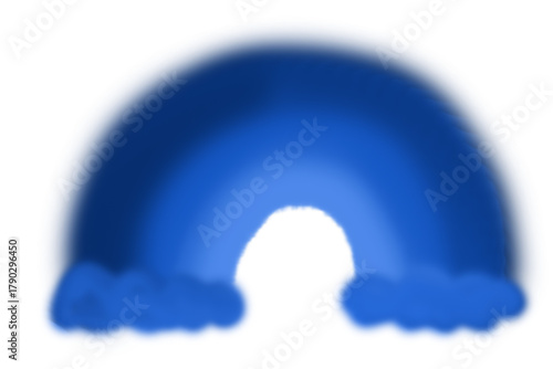 Airbrushed blue rainbow with fluffy clouds, isolated on PNG transparency. Soft dreamy aesthetic for children’s design, overlays, web, invitations, social media, stickers, scrapbooking or decor.

