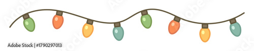 Colorful pastel Christmas string lights hanging in a curved line