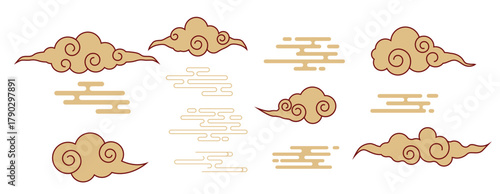japanese cloud set asian traditional wavy curly ornament 