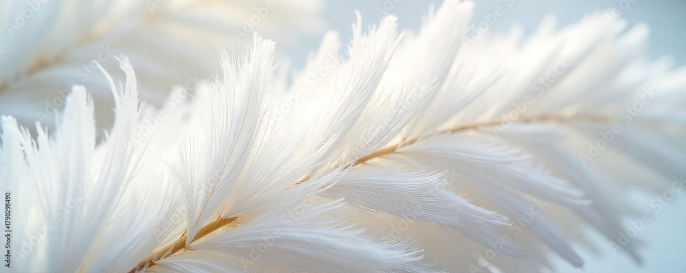 Fototapeta premium Close-up of delicate, feathery white plumes, soft texture, light and airy, ethereal beauty, nature's softness Perfect for backgrounds, textures, or design elements , delicate, downy