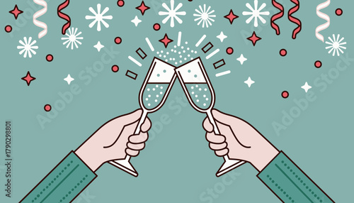 Hands clinking glasses with sparkling wine for New Year celebration  