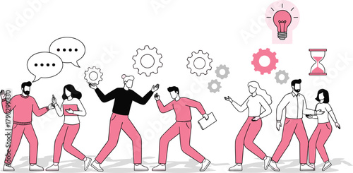 Teamwork, Communication, and Brainstorming Business Concept Vector IllustrationTeamwork, Communication, and Brainstorming Business Concept Vector Illustration