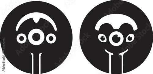 Two abstract oval faces with eyes and mouths silhouette
