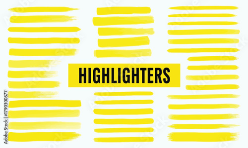 Yellow Highlighter Brush Strokes Set for Text Emphasis and Graphic Design