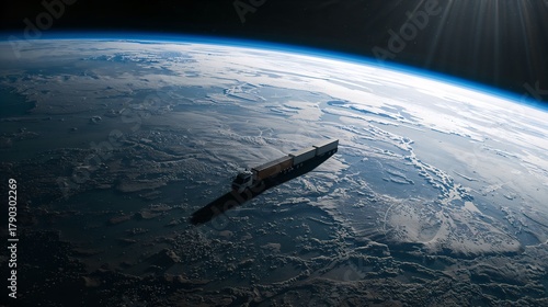 Fototapeta Naklejka Na Ścianę i Meble -  a space station orbiting the earth, showcasing the vastness of space and the beauty of planet Earth. The station is a symbol of human exploration and technological advancement