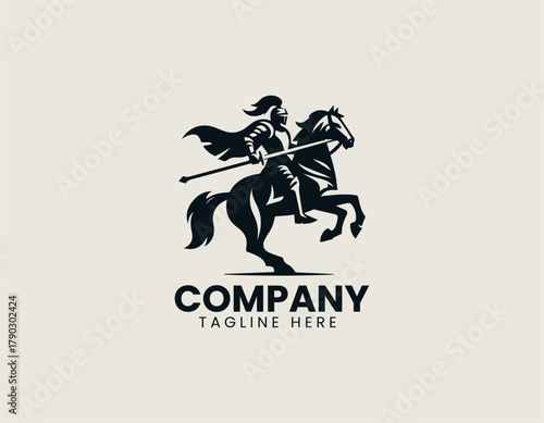 Knight on horse black vector logo illustration
