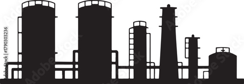 Silhouette industry factory or refinery plant with tank and tower processing