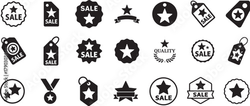 Black stars icons set vector, rating and quality symbols collection in bold silhouette style.