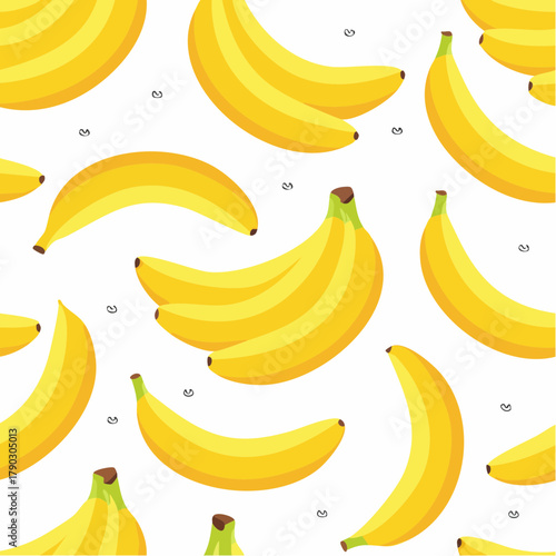 Seamless pattern of ripe yellow bananas on a white background, showcasing a repeating arrangement of fruit.