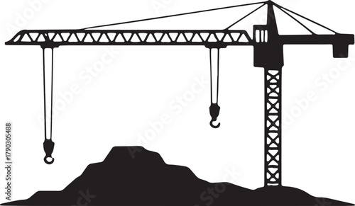 Silhouette of Crane Lifting Mountain Material on Transparent Background for Builders
