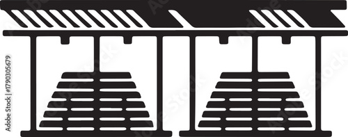 Lumber Kiln Silhouette: Drying Wood with Stacks of Lumber on Transparent Background