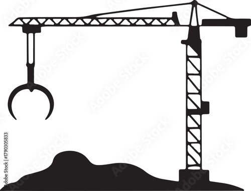 Silhouette of Construction Crane Machine Heavy Industrial Equipment on Building Site