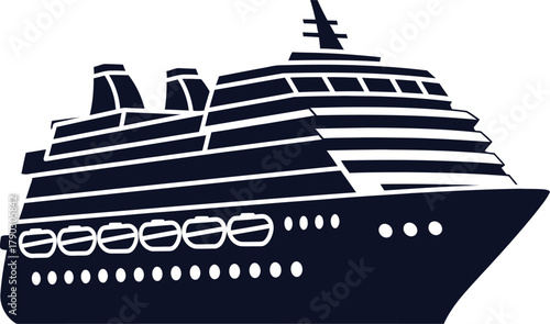 Silhouette of a large cruise ship on a white background boat vessel