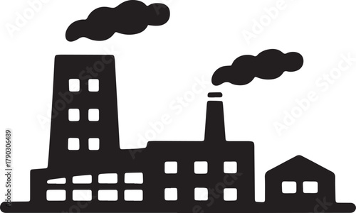 Silhouette of Industrial Factory with Smoke Stacks on Transparent Backdrop