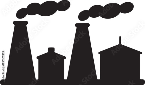 Silhouette of Industrial Factory With Smoking Chimneys on Transparent Background