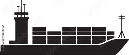 Silhouette of Cargo Ship Carrying Stack of Containers on Water for Global Shipping