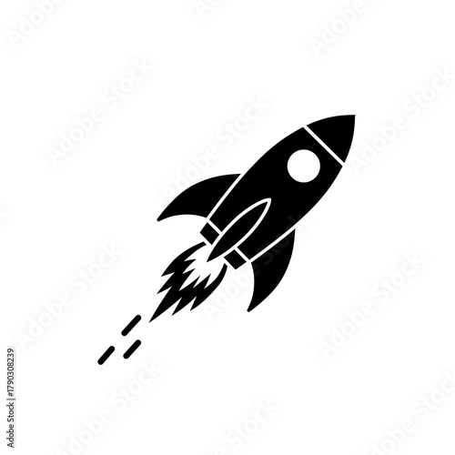 Black Rocket Launching into Space Vector Illustration